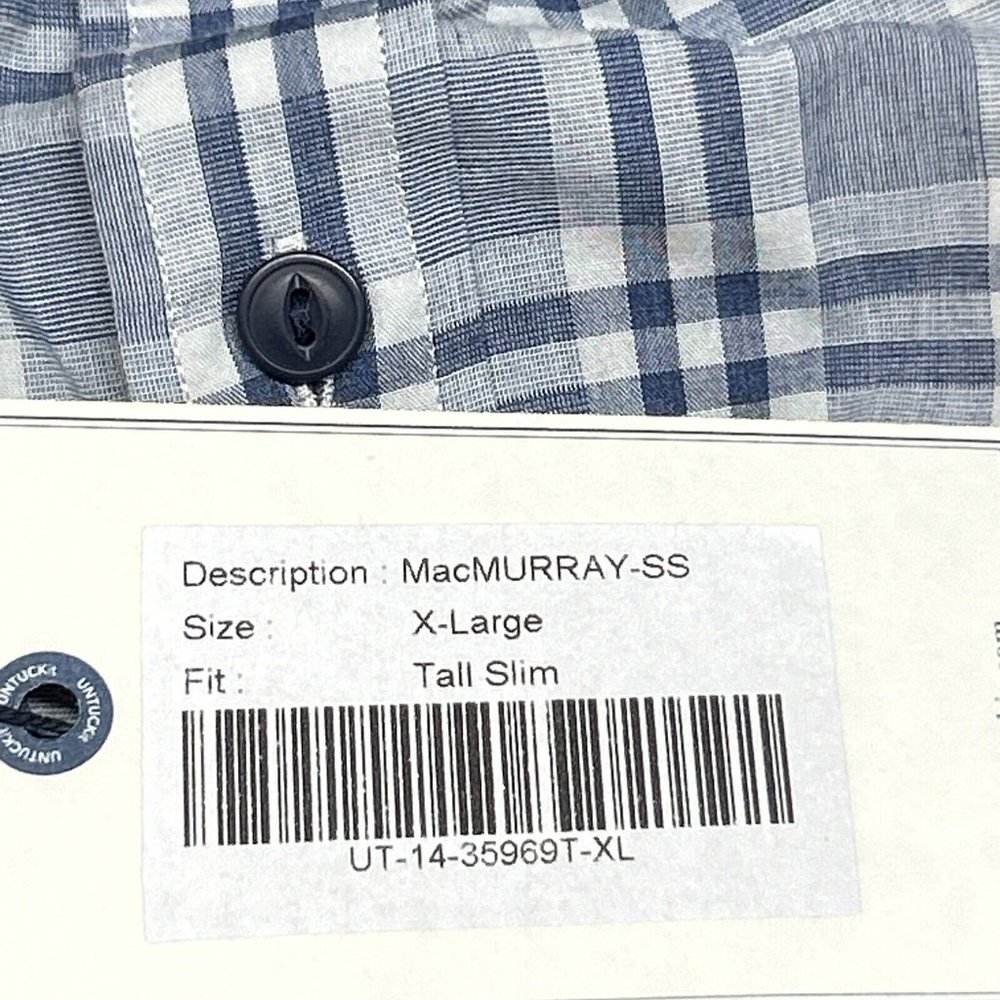 UNTUCKit MacMurray Shirt Mens XLT Tall Slim Blue Short Sleeve Button Up Cotton - Picture 7 of 9